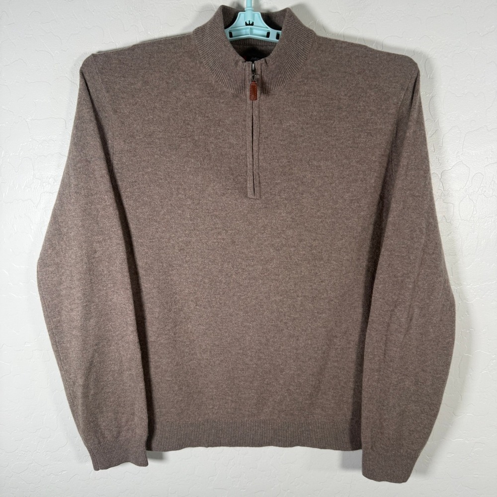 Johnnie-O Quarter Zip Sweater Mens Large Brown 100% Cashmere Pullover Mock Neck